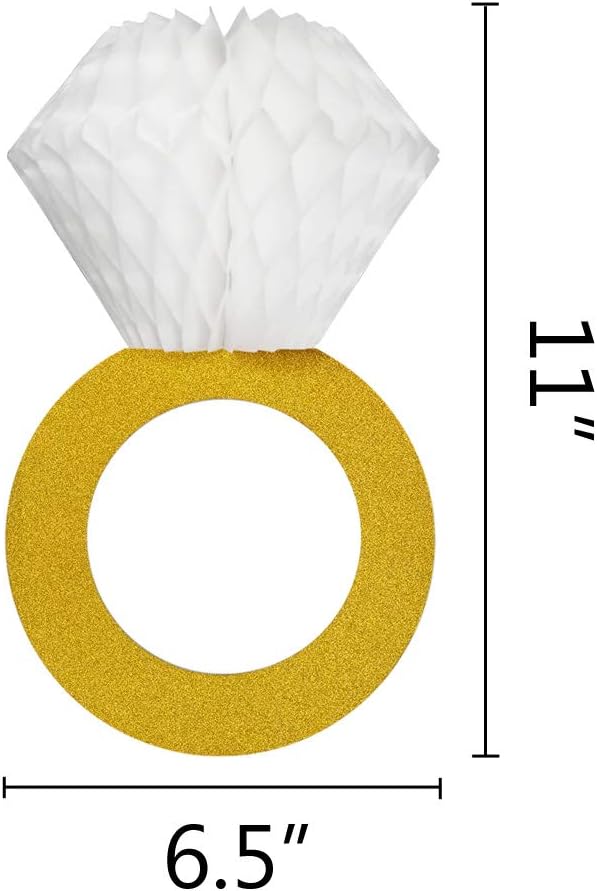 TTSAM Glitter Gold Honeycomb Diamond Ring Hanging Decorations (3 Pieces) Bachelorette Party Engagement Party Bridal Shower Wedding Anniversary Supplies