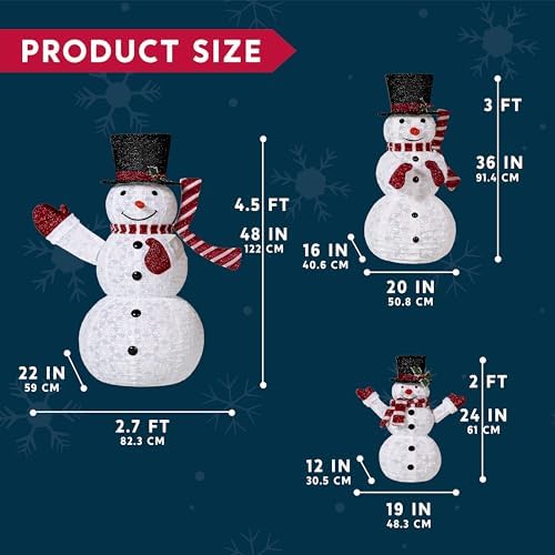 joiedomi 3 pcs 3d christmas collapsible snowman yard showing dimensions