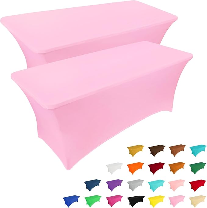 IVAPUPU 2 Pack 6FT Table Cloth for Rectangular Fitted Events Stretch Pink Table Covers Washable Spandex Tablecloth Protector for Party, Wedding, Cocktail, Banquet, Festival