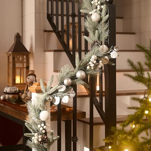 valery madelyn 9 ft christmas garland with lights, close-up detail