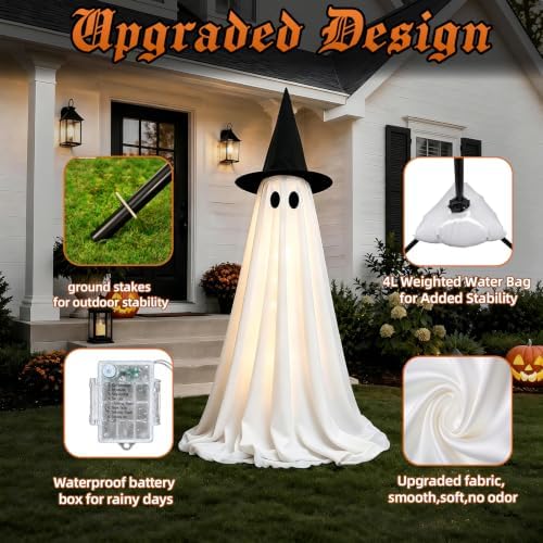 halloween ghost decorations indoor, 2 packs light up on a desk or shelf