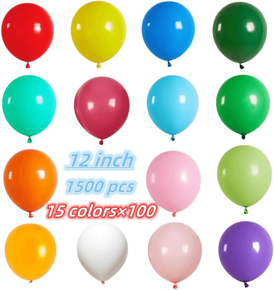 1500 Pack Balloons 15 Kinds Colors 12 inch Rainbow Latex Party Balloon Bulk f...