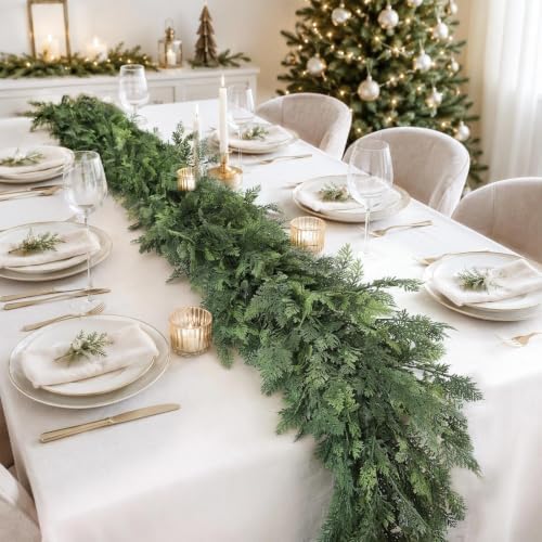 christmas garland 9ft decorations real touch cedar cypress shown in use