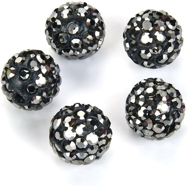25pcs Adabele Grade A Suncatcher Crystal Rhinestone Pave Loose Beads 12mm Jet Hematite Black Polymer Clay Disco Ball Spacers Compatible with Shamballa All Craft Jewelry Making DB12-31