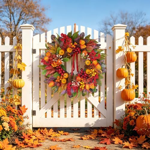 fall wreaths for front door 24" harvest thanksgiving shown in use