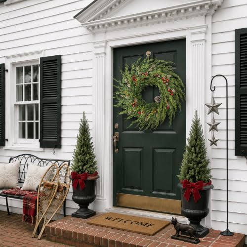 24" artificial christmas cedar wreath with berry for on a desk or shelf