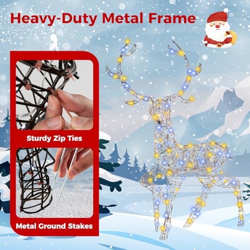 goplus 4.6 ft pre-lit christmas 3d reindeer, 170 showing dimensions