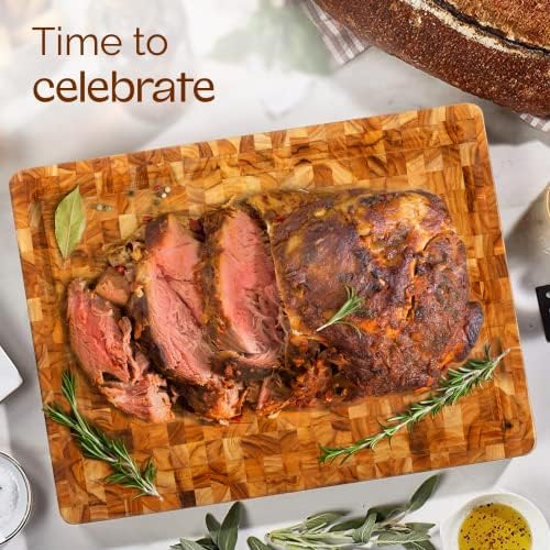 yes4all durable teak cutting boards for kitchen, [17''l shown in use