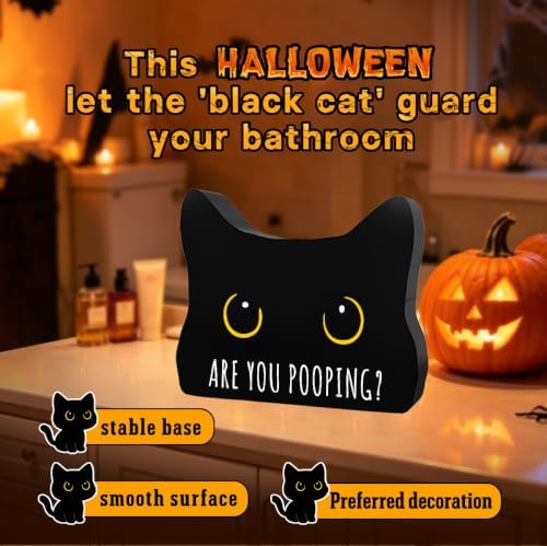 Black Cat Halloween Bathroom Decor Sign, Cute Halloween Black Cat Gifts | Are You Pooping Cat Decor Funny Black Cat Bathroom Decor Halloween Party Decoration Gift for Women Men