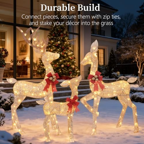 3-piece lighted christmas deer family - holilite 4.5ft, package contents