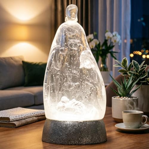 Nativity Snow Globe Holy Family Lighted Snowglobe Lantern with 6H Timer, Battery Operated Nativity Water Globe, White Nativity Scene Religious Decor Gift for Prayer Room, Church, Tabletop, Home Décor