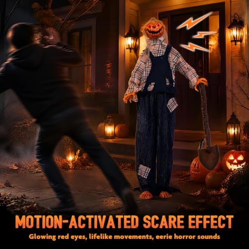 tangkula 5.3 ft animated halloween standing pumpkin scarecrow, view 9