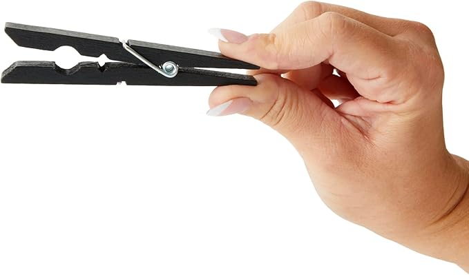 Juvale Wooden Clothespins - Indoor Laundry Hanging & Laundry Clips - Wooden Clothes Pins for Crafts & Photo Clips - Strong Spring Grip & Mini Clothespins - Pack of 100, 4 in, Black