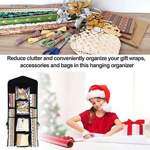 sumdirect black double sided hanging gift wrap organizer showing dimensions