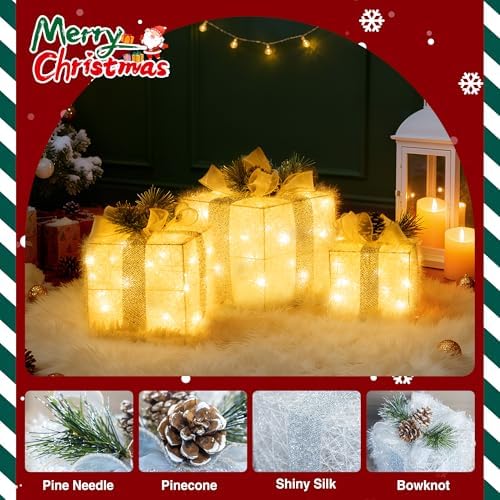 unusroom set of 3 christmas lighted gift boxes,outdoor on a desk or shelf