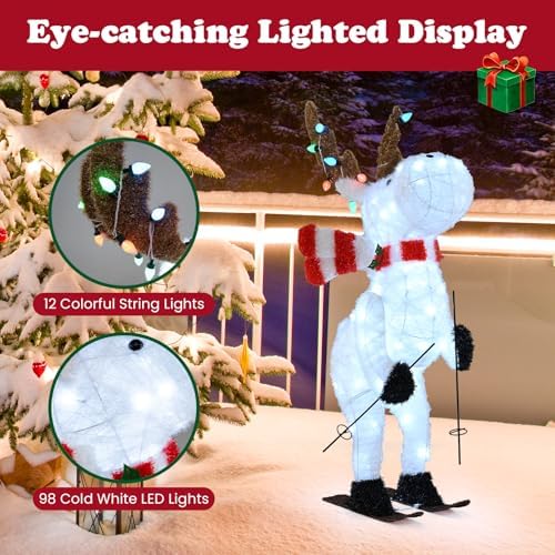 tangkula 44” christmas lighted animated skiing reindeer decorations showing dimensions