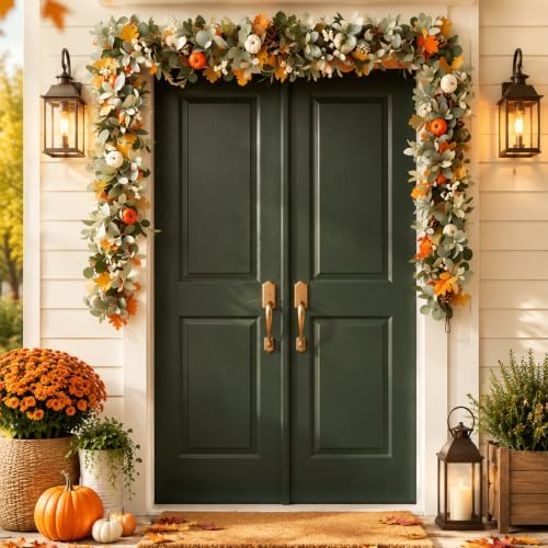 6ft fall garland with lights for autumn mantel showing dimensions