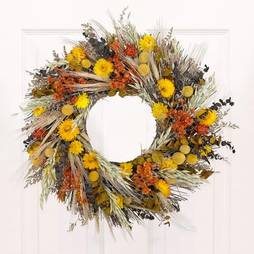 andaluca all natural handcrafted preserved floral fall wreath, front angle view