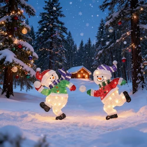 hausse set of 2 lighted snowmen christmas decorations, side view