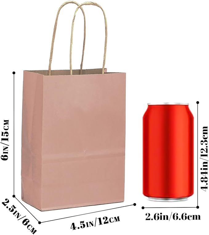 qiqee 24 Pcs Coffee Mini Paper Gift Bags with Handles 6"x4.5"x2.5" Small Brown Kraft Party Favor Bags Treat Bags Multiple Uses (Mini size)