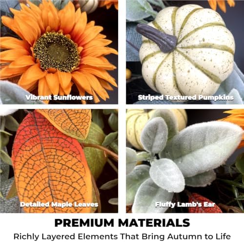 24" fall sunflower wreath for front door, package contents