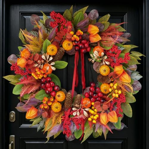 fall wreaths for front door 24" harvest thanksgiving, main product view
