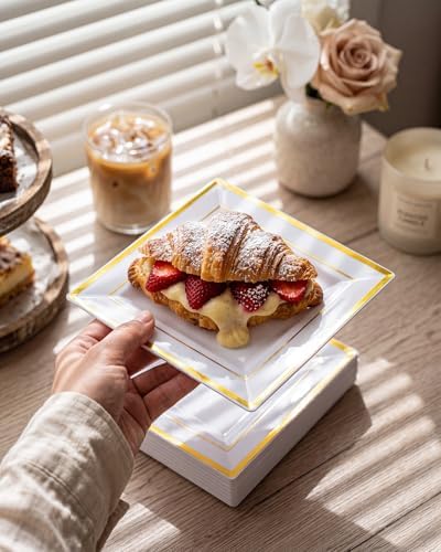 bucla 100pcs gold square plastic plates - 6inch, front angle view