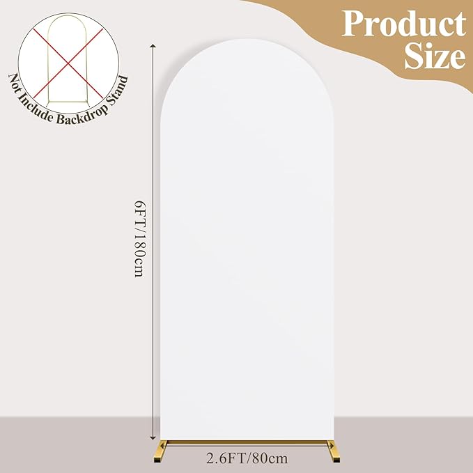 Ledido Wedding Arch Backdrop Cover 6FT Arch Covers Fitted Stretchy Spandex Round Top Stand Backdrop Cover for Wedding Banquet Ceremony Birthday Party Baby Shower Event Decoration,White