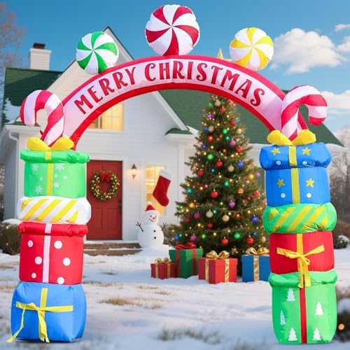 domkom 8ft christmas inflatables arch gift boxes with shown in use