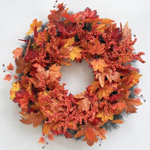 fall maple leaf wreath, 26inch fall wreaths for shown in use