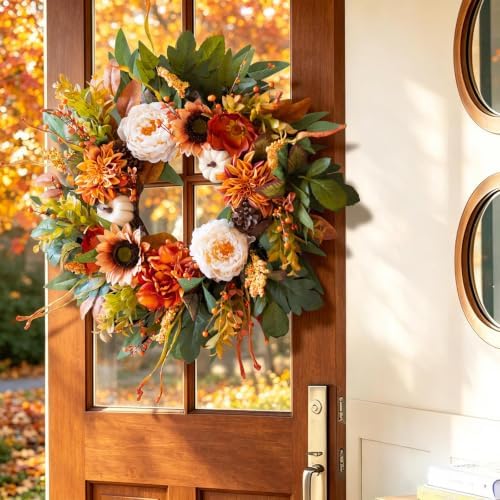 24 inch harvest fall wreaths for front door shown in use