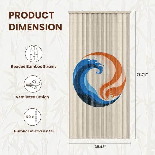 fire & ice beaded bamboo curtain for doorway, close-up detail