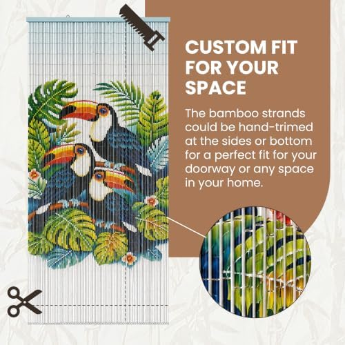 rainforest beaded bamboo curtain for doorway 35.4" x showing dimensions