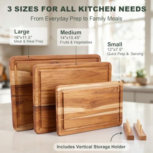 teak wood cutting board set with fast drying, close-up detail