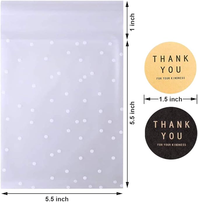 Self Adhesive Cookie Cellophane Treat Bags with Seal 5.5x5.5 Inches, 4 Mils Self Sealing Resealable Individual Plastic Packaging Bags with Thank You Labels for Gift Giving Party Favor Candy 100 Pcs