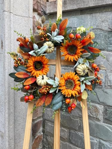 24" fall sunflower wreath for front door shown in use