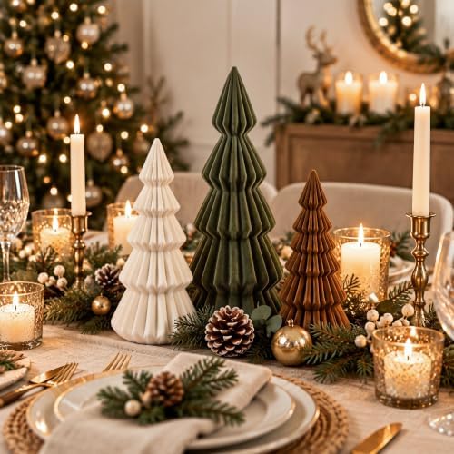 set of 3 velvet ceramic christmas tree decor, package contents