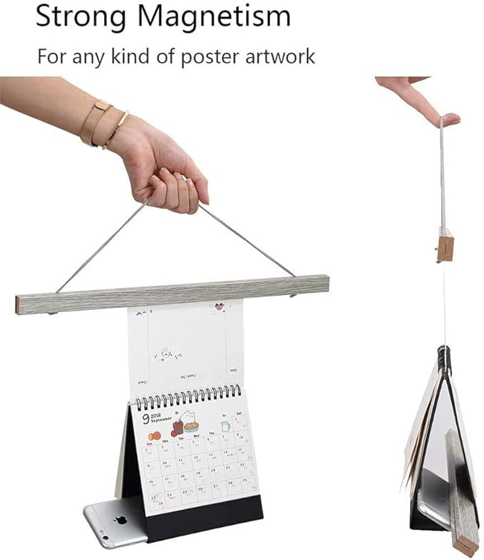 Magnetic Poster Hanger, 40x27 40x30 40x60 Poster Frame Wood Wooden Magnet Print Posters Dowel Scroll Hanger Hangers Hanging Kit for Walls Map Canvas Artwork (Grey, 40")