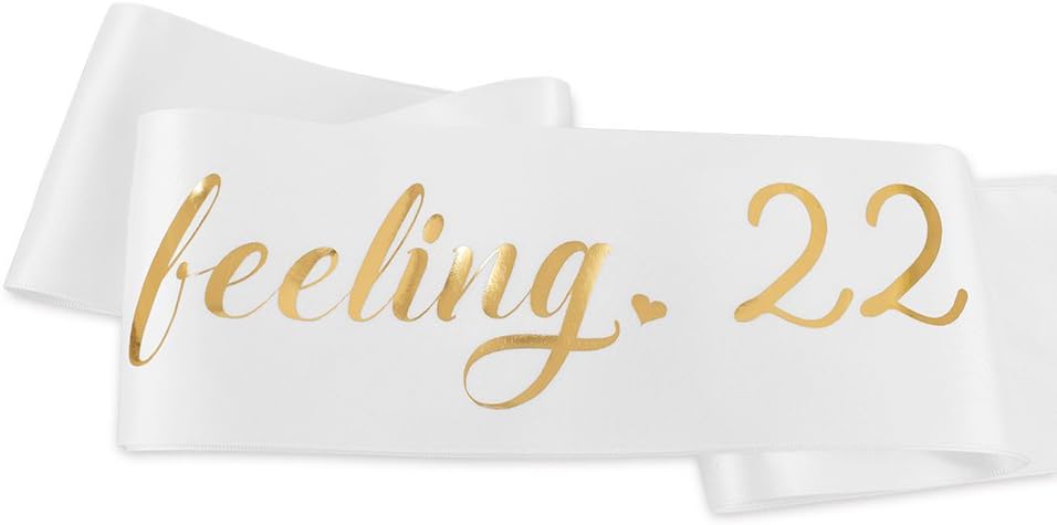 "I'm Feeling 22" Sash - 22nd Birthday Sash 22 Birthday Gifts Party Favors, Supplies and Decorations(White)