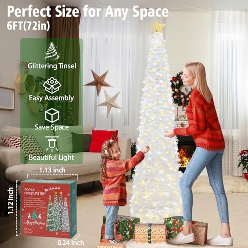 hmasyo 6 ft pop up tinsel christmas tree, side view