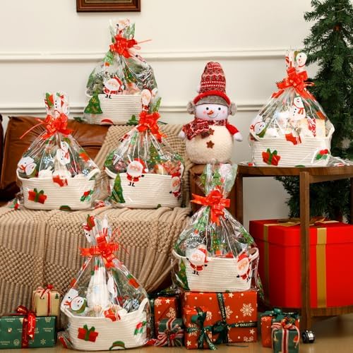teenyyou 18 pcs christmas woven baskets with cellophane, close-up detail