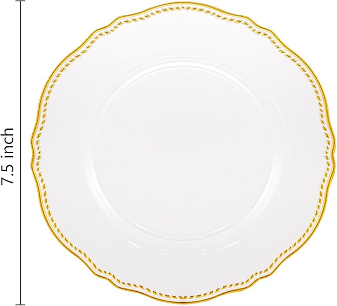 Hioasis 60pcs Clear Plastic Plates - Clear and Gold Disposable Dinnerware with Gold Rim, Heavy-duty, 7.5 inch, Dessert Plates for Party & Wedding