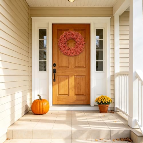 24" orange fall wreath for front door, artificial, package contents