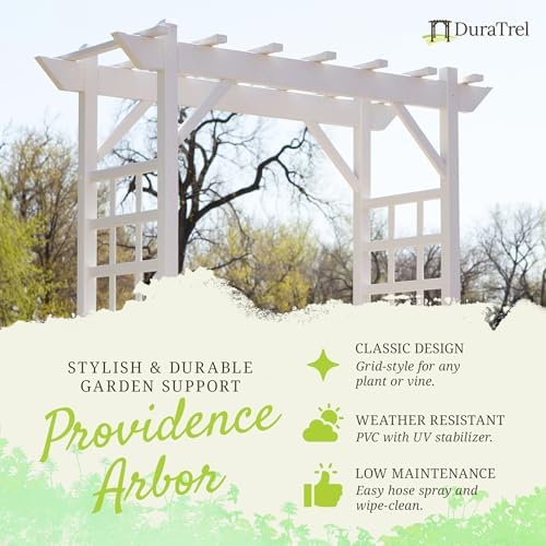 dura-trel providence arbor, vinyl garden archway for outdoors shown in use