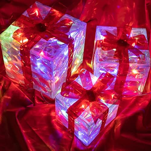 hourleey set of 3 christmas lighted gift boxes showing dimensions