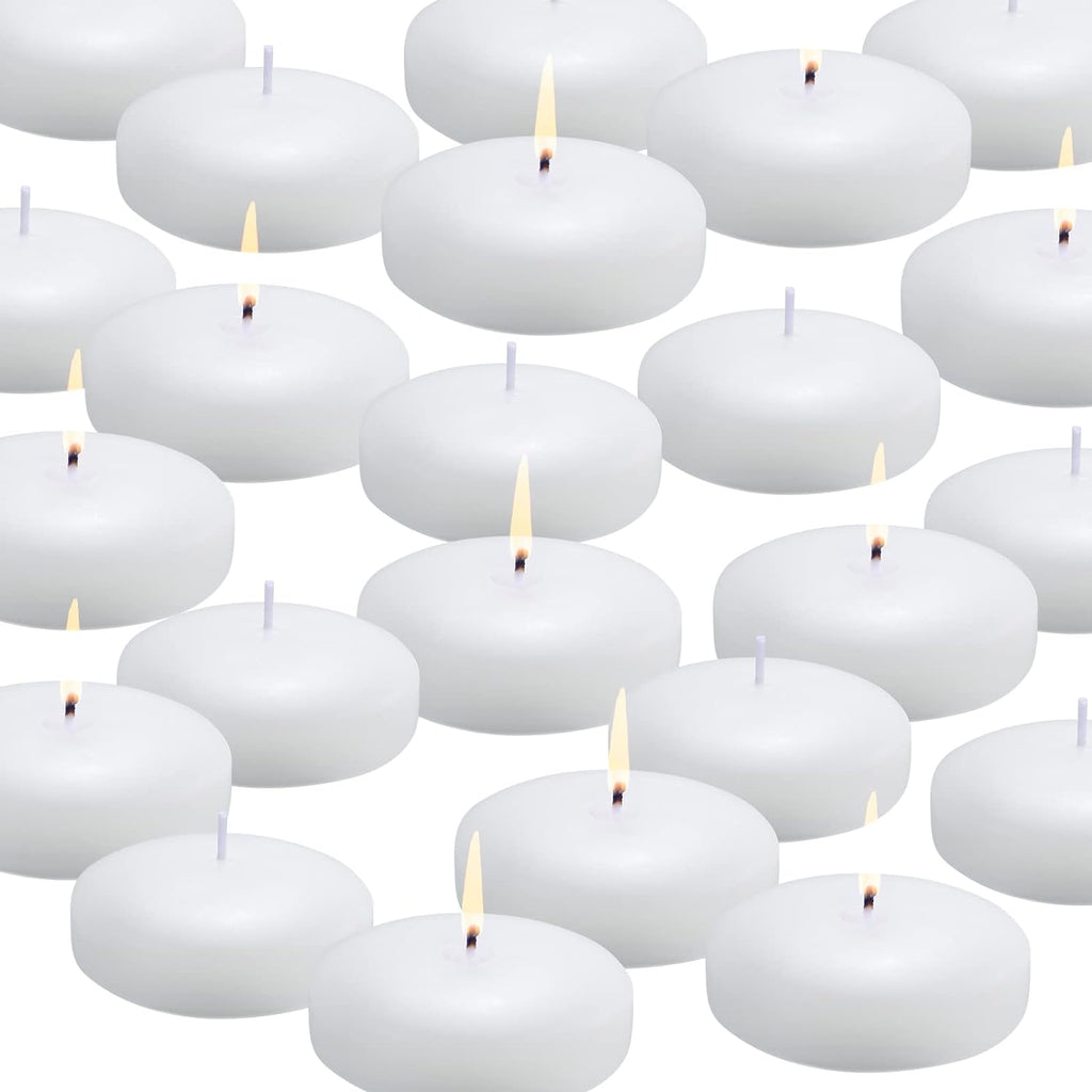 flamecan 24 Pack Floating Candles, 3” White Unscented Dripless Wax Burning Candles, for Cylinder Vases, Weddings, Party and Holiday …