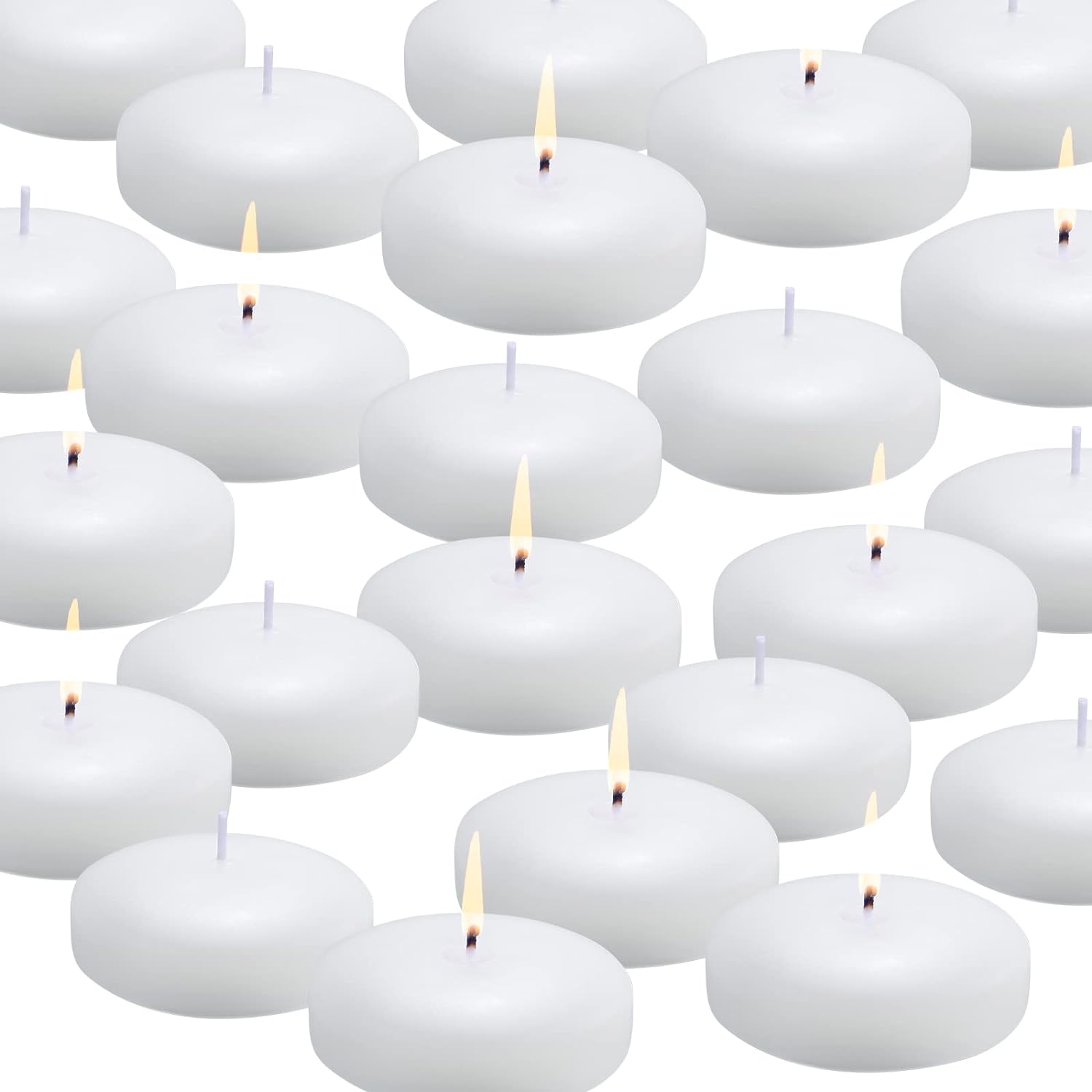 flamecan 24 Pack Floating Candles, 3” White Unscented Dripless Wax Burning Candles, for Cylinder Vases, Weddings, Party and Holiday …