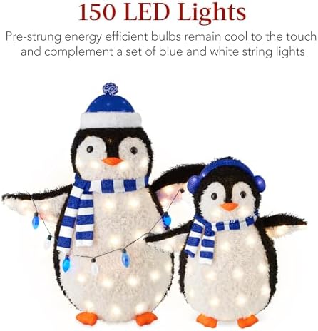 best choice products 2-piece lighted penguin family, 3ft, side view