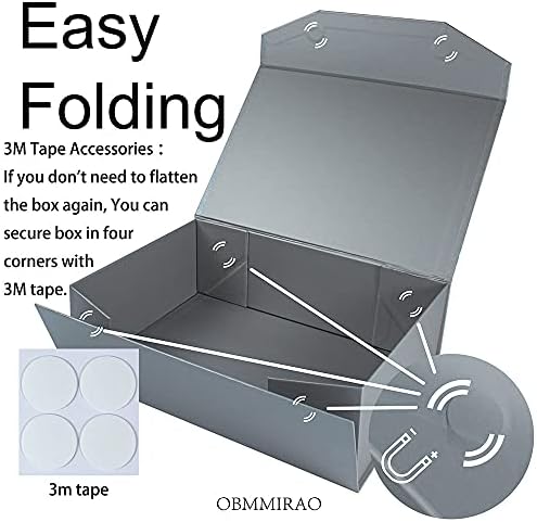silver magnetic large gift box with lid, 13x9x4 showing dimensions