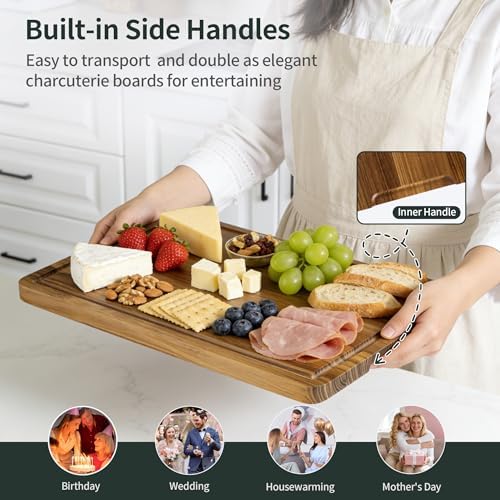 teak cutting board set for kitchen, 3 pack, package contents